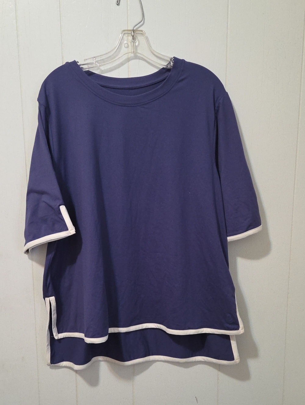Nwot Cuddl Duds Navy Short Sleeve Top with White Trim